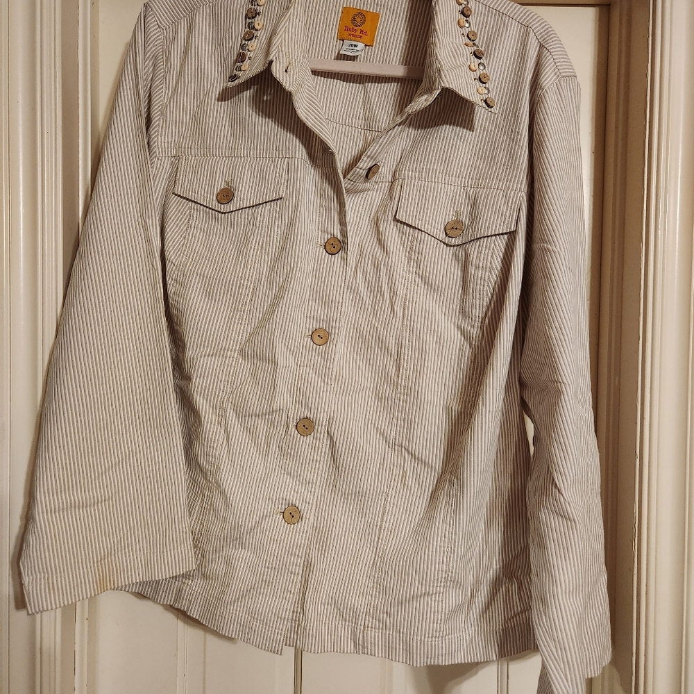 Women's Beige Striped Jacket, RUBY RD. WOMAN FROM DILLARDS SIZE 20W